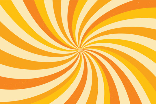 Groovy Swirl Starburst Background Retro Spiral Yellow Sun Rays Abstract Illustration Vector Wavy Retro Style Sunburst Graphic for 70s Psychedelic Design Hippie Vibe and Summer Party Posters