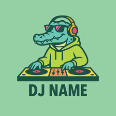 Obraz premium Cool Crocodile DJ Mixing Beats All Night