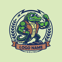 Fototapeta premium Fitness Crocodile Mascot Showing Strength And Power