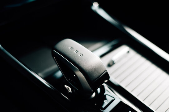 A close-up of an automatic transmission in a new car
