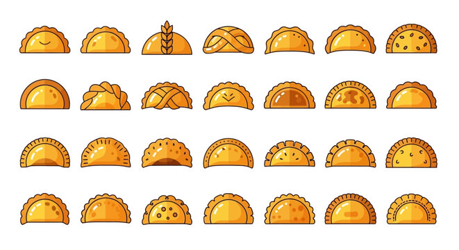 A delightful collection of various empanadas, showcasing different crimping styles and fillings, perfect for a culinary theme.