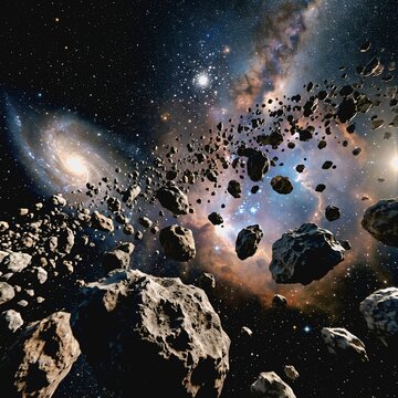 Asteroid Field Floating in Deep Space