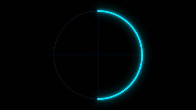 Countdown timer graphic with glowing blue circle and white numbers on black background. Modern animation for digital video intro, presentation start, or technology interface.
