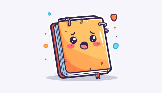 Cute Sad Book Illustration with Teary Eyes and Colorful Bubbles, Expressing Emotion and Learning