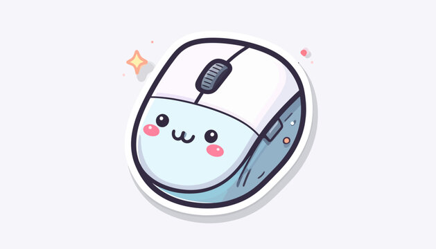 Adorable cartoon computer mouse with a cute happy face and sparkling accents, perfect for tech and gaming themes