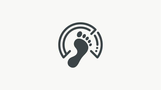 A minimalist circular arrow icon with a footprint inside, symbolizing eco-friendly travel or sustainable movement