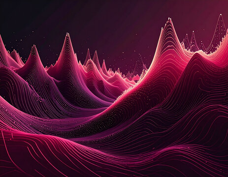 Surreal alien planet landscape with stylized purple mountain ranges under a starry night sky
