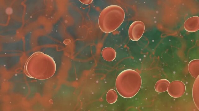 
Medical animation showing hantavirus particles moving through the bloodstream with red blood cells inside a vein. Ideal for healthcare, biology, disease awareness, medical presentations and science c