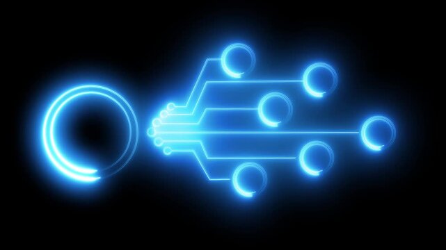 Neon blue digital circuit network hud interface animation