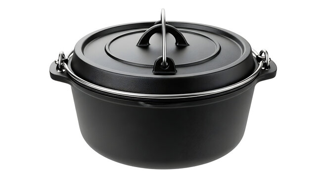 Isolated Dutch Oven Pot with Lid on White Background, Cast Iron Cooking Pot