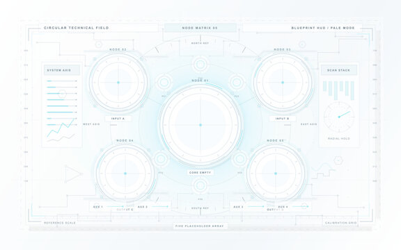 Holographic safety array HUD with biohazard, security, toxic and alert icons, circular scanners, data pods and dark technical grid background