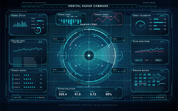 Holographic safety array HUD with biohazard, security, toxic and alert icons, circular scanners, data pods and dark technical grid background