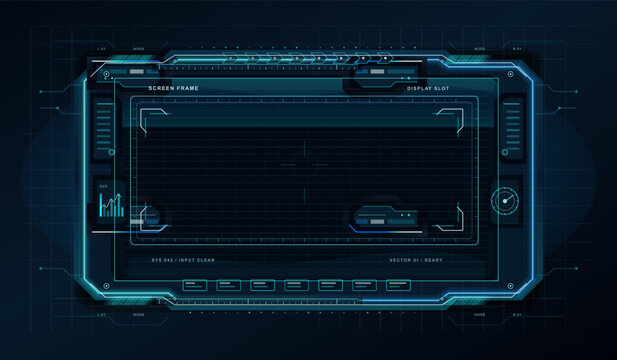 Holographic safety array HUD with biohazard, security, toxic and alert icons, circular scanners, data pods and dark technical grid background