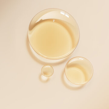 Drops of marula oil, skin care hydration concept of cosmetic product, 3d rendering