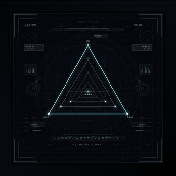 Holographic safety array HUD with biohazard, security, toxic and alert icons, circular scanners, data pods and dark technical grid background