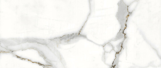 Naklejka premium Marble background exhibits a pristine polished white surface with beautiful golden grey veining lines