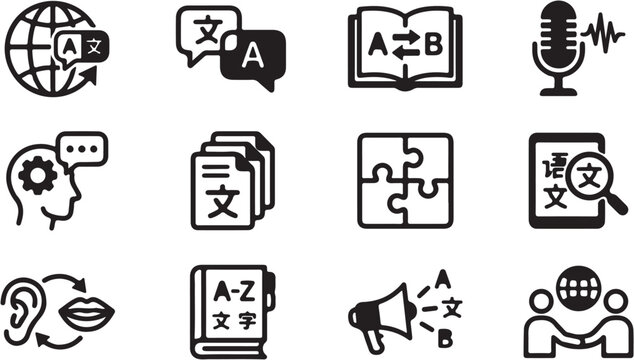 Communication and language learning icons.