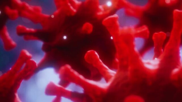 
Medical animation showing hantavirus particles moving through the bloodstream with red blood cells inside a vein. Ideal for healthcare, biology, disease awareness, medical presentations and science c