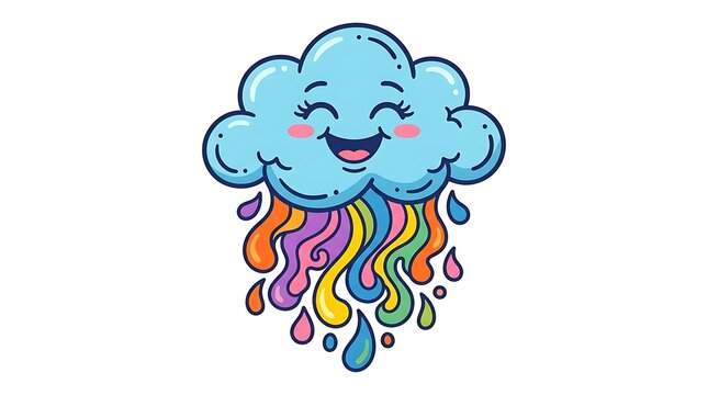 Surreal smiling cloud cartoon character flat vector badge