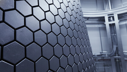 Obraz premium Tokamak fusion reactor inner wall texture with geometric tungsten armor tiles