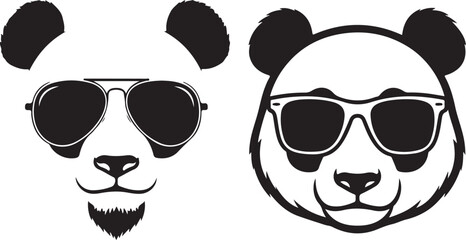Cool panda bear character heads wearing trendy sunglasses isolated on white background art. © graphicaestyn