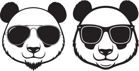 Two stylish panda head illustrations wearing different sunglasses on white background design. © graphicaestyn