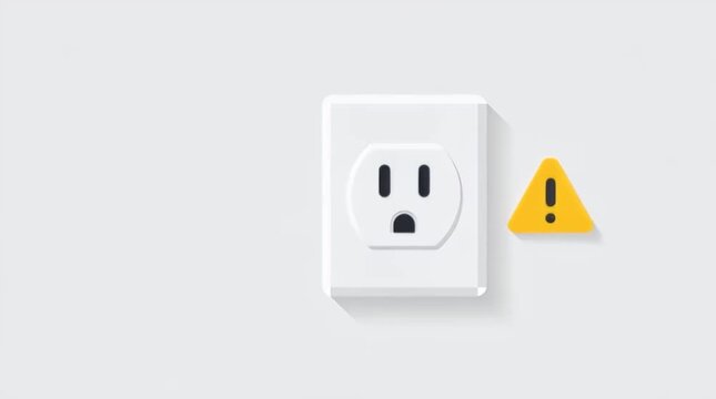 Electrical Safety Warning with Power Outlet Flat Vector Icon