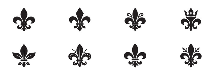 Fleur-de-lis Icon Set. Royal, French Heraldry Symbols and Medieval Ornaments. Vector illustration. © Roberto_Caravelli
