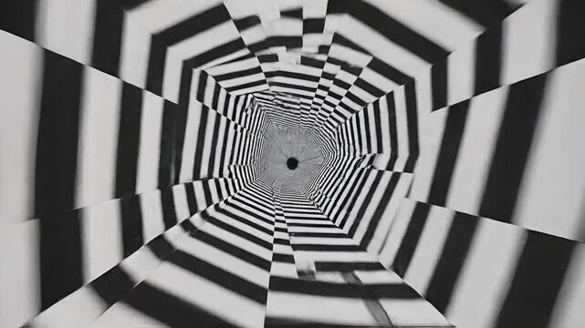 Abstract Black and White Octagonal Tunnel Vortex Motion Background.