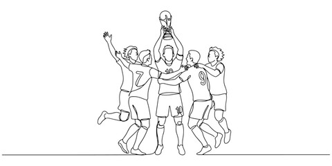 Continuous line drawing of a final football celebration, line art vector illustration. © Pure Outline 