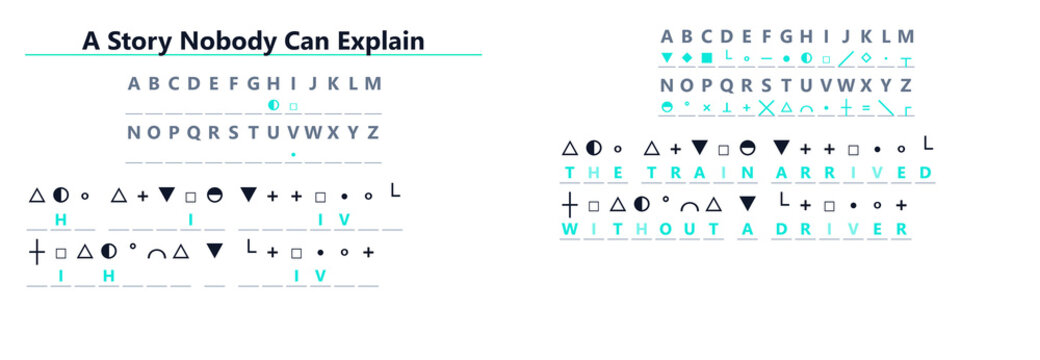 Abstract symbols and letters forming a cryptogram on white background  