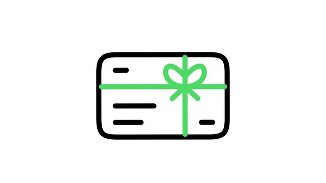 Gift Card Icon with Green Ribbon Bow on White Background