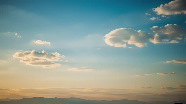 Clouds Drifting Across Bright Sky in Calm Sunset Light