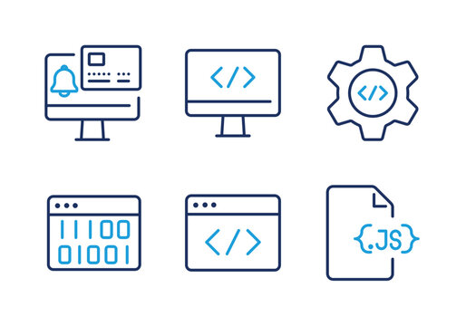 Web Programming and JavaScript Code thin line icon set. Minimal web icons