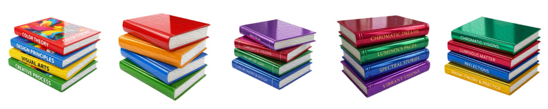 Professional Colorful Stacked Hardcover Book Collection Isolated on White Background for Library, Education, and Creative Marketing - High-Resolution Stock