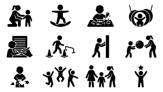Dyspraxia Therapy and Occupational Therapy Silhouette Icon Set