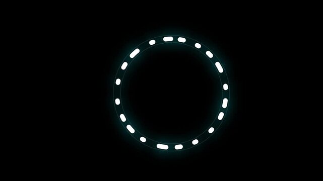 Glowing circular light frame with dashed line segments rotating in a seamless digital motion video clip