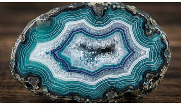 Vibrant blue green agate geode slice