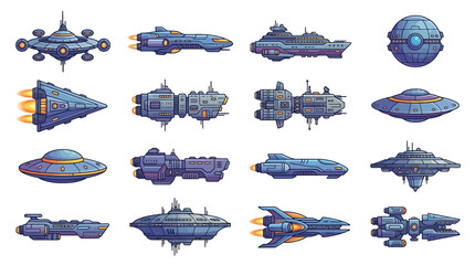 Collection of futuristic alien spacecraft and UFOs in various designs. © Zadar