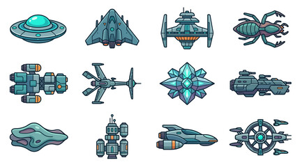 Collection of futuristic alien spacecraft and UFOs. © Zadar