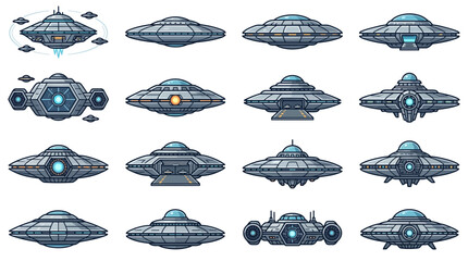 Collection of futuristic flying saucer spacecraft designs. © Zadar