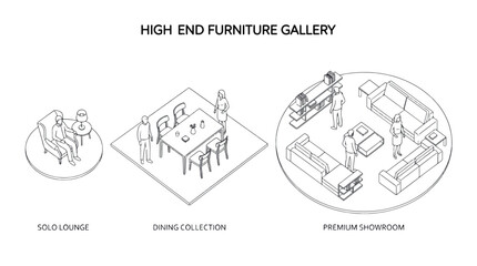 HIGH-END FURNITURE GALLERY PLAN CAD Architectural Lines Designs , Editable Vector Strokes Illustrations. containing furniture, interior, design, isometric, line, art, house, home and more CAD designs. © MasterTech