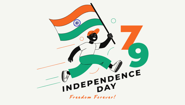 Indian Independence Day, Freedom Celebration, Patriotic Vector, Flag Illustration, India 79th Anniversary