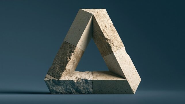 Impossible stone triangle on a blue background