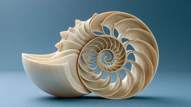 Cutaway nautilus shell interior showing Fibonacci spiral
