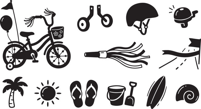 Black and white of transportation, music, sports, and household bicycle with basket cymbals