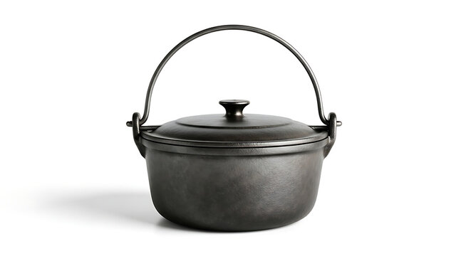 Cast iron pot with lid isolated on a white background studio shot