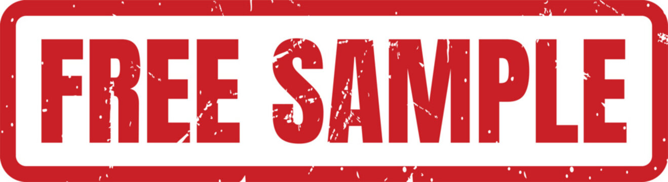 A red grunge rubber stamp text graphic that says free sample for marketing and retail applications