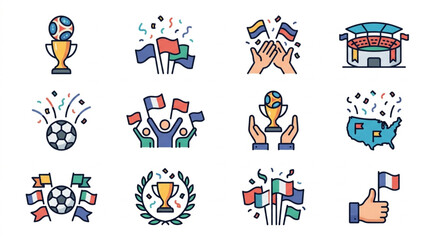 Fototapeta premium Collection of Soccer and Sports Celebration Icons.
