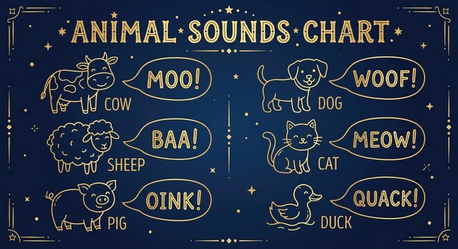 Animal Sounds Educational Chart with Cute Illustrations
